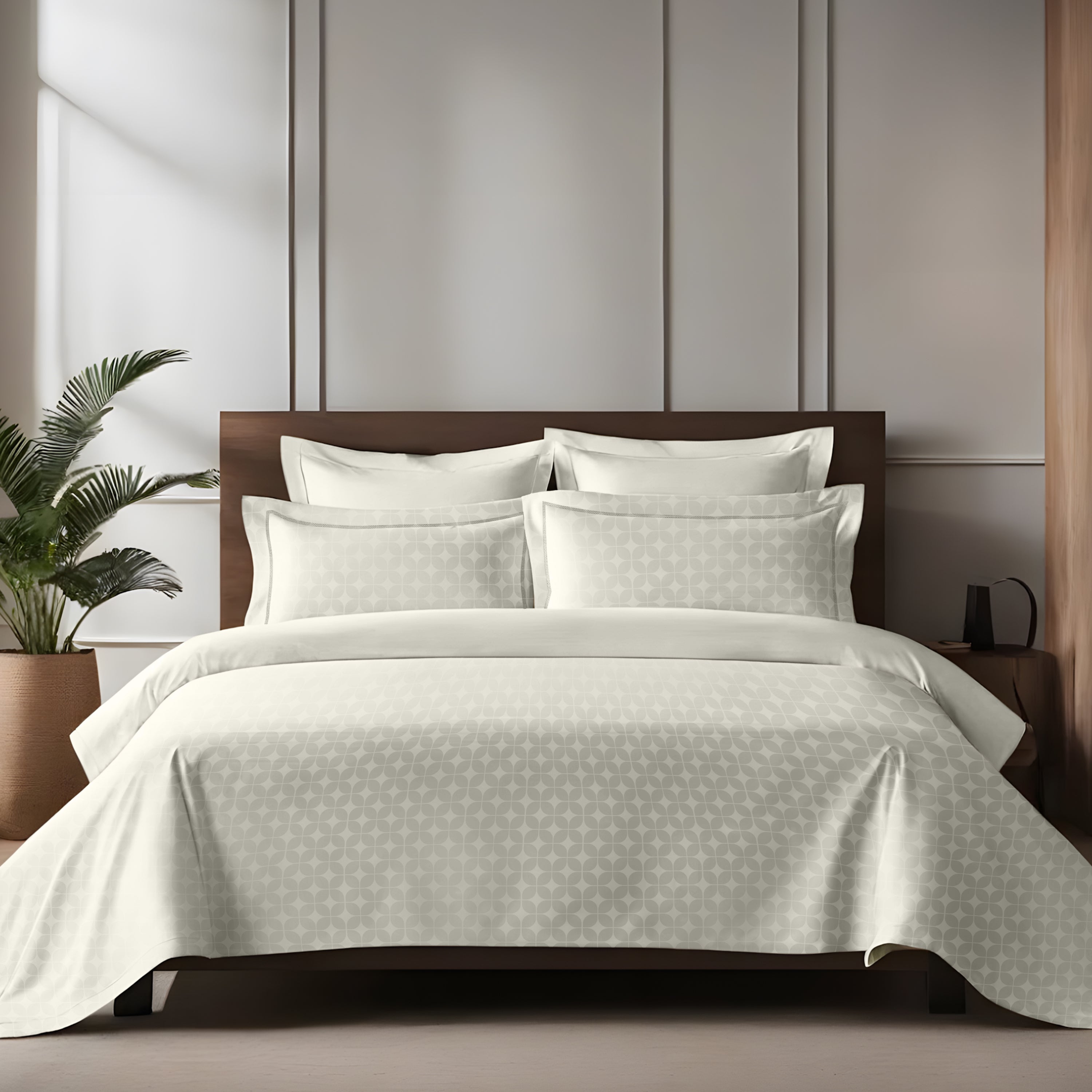 Jacquard King Size Bedsheet Set Ivory White 100% Cotton (300 TC) Pillow Cover