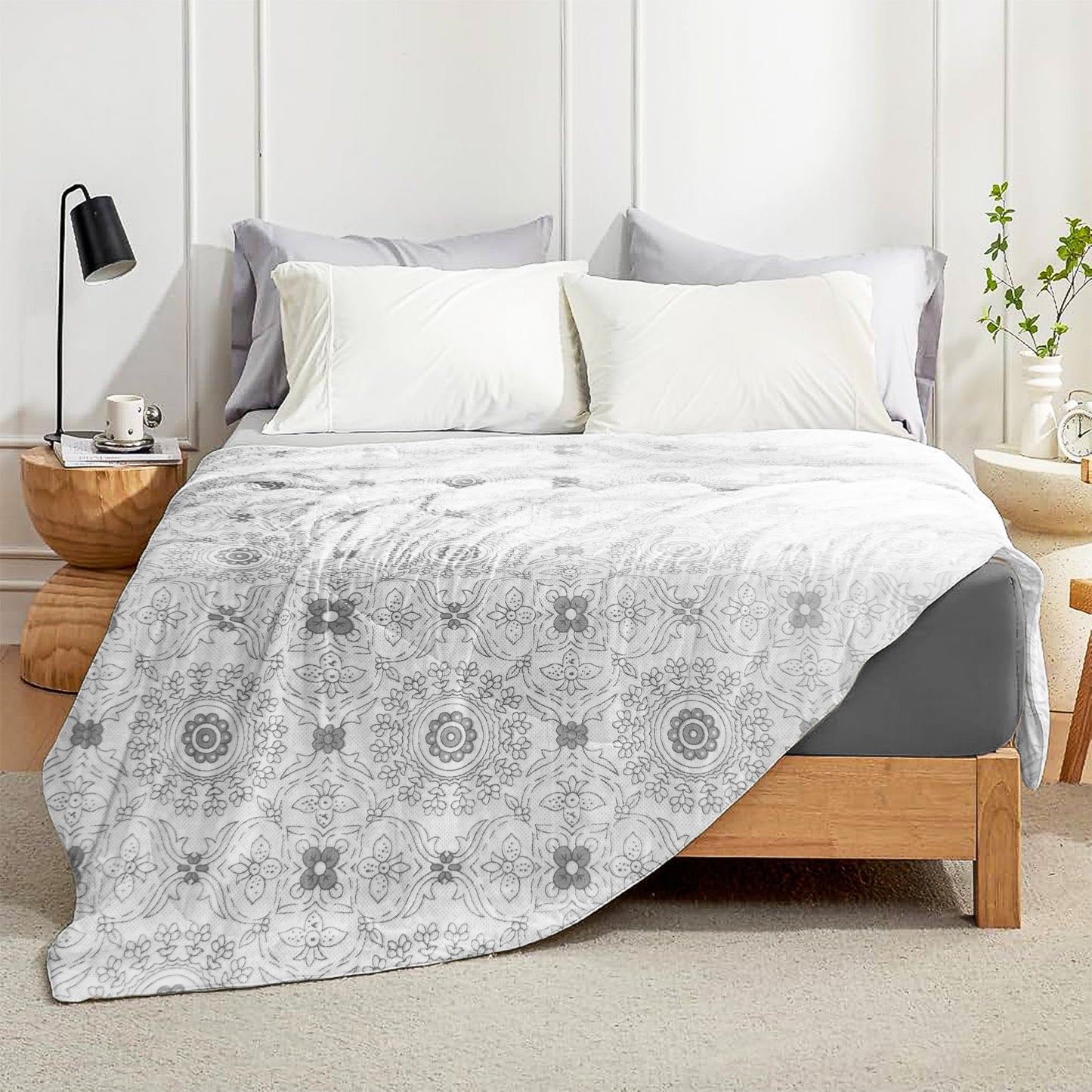 Enera Crimson Collection Frost Grey Color Printed Single Bed Dohar
