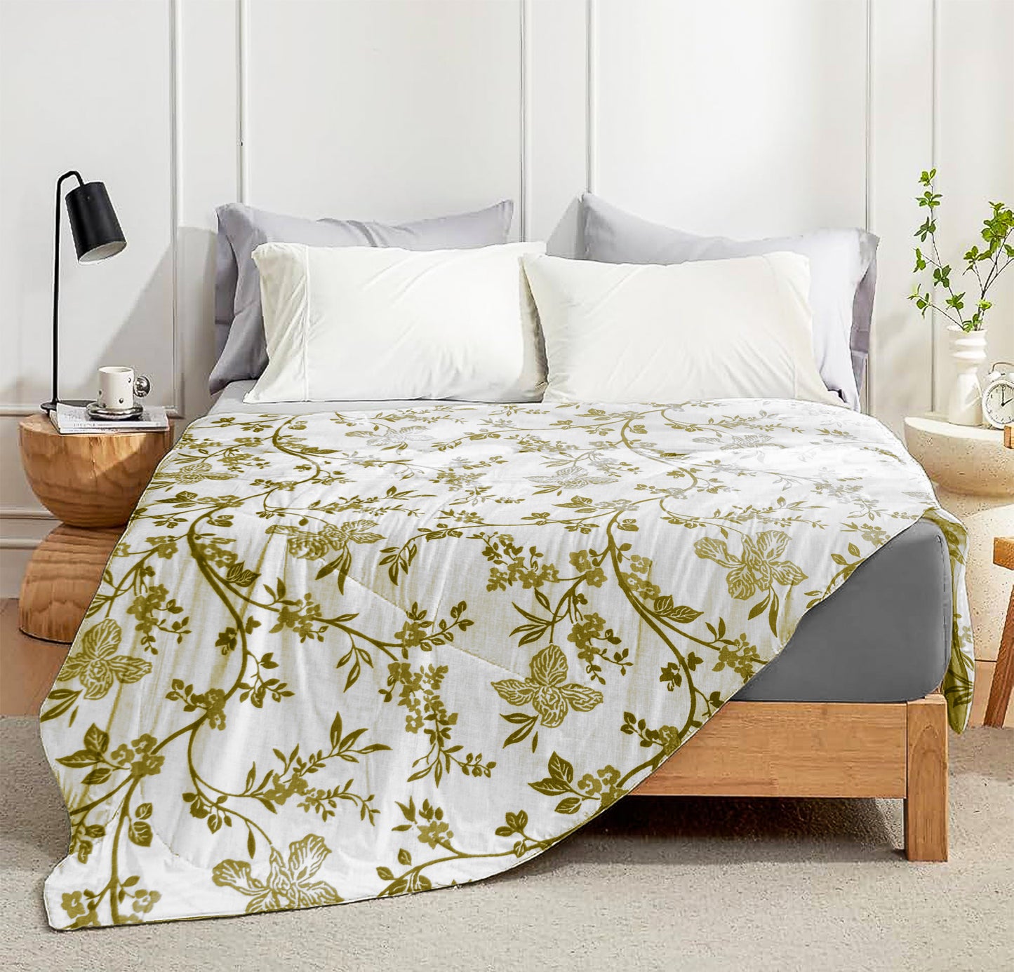 Enera Crimson Collection Army Green Color Printed Single Bed Dohar