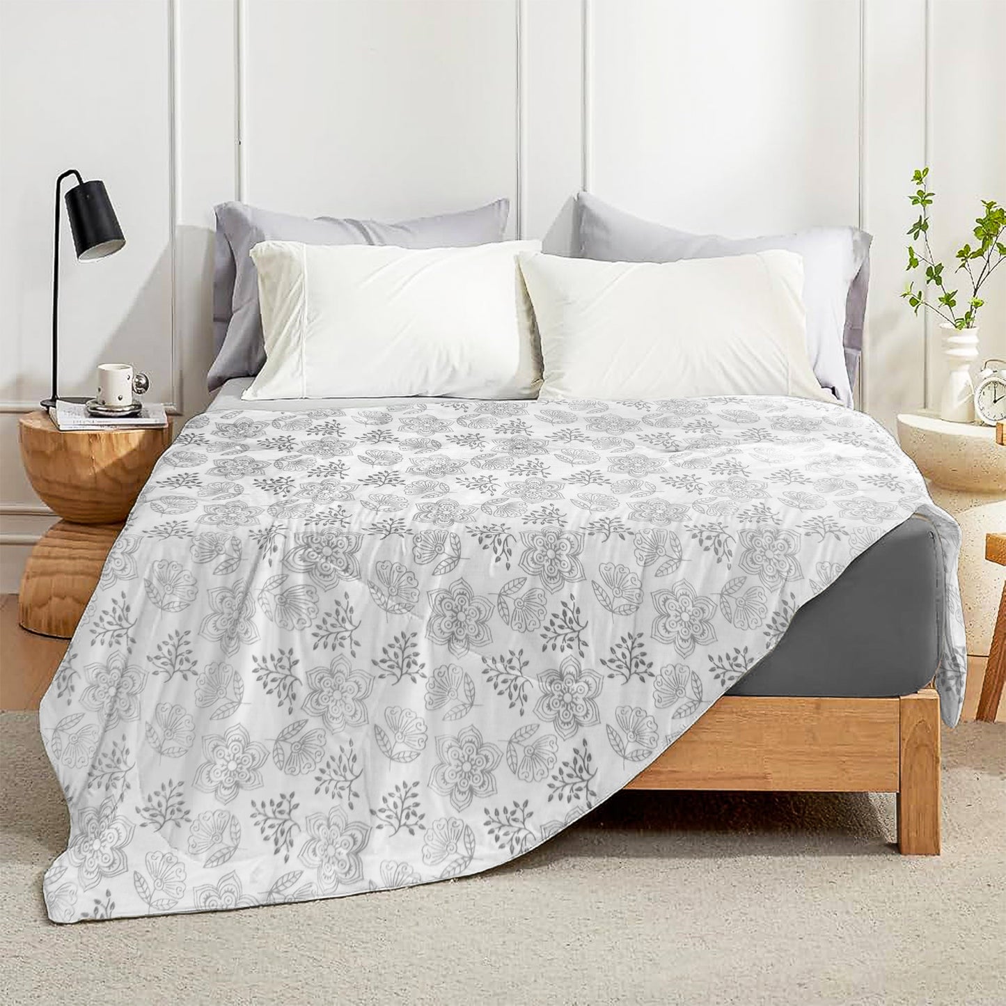 Enera Crimson Collection Graphite Grey Color Printed Single Bed Dohar