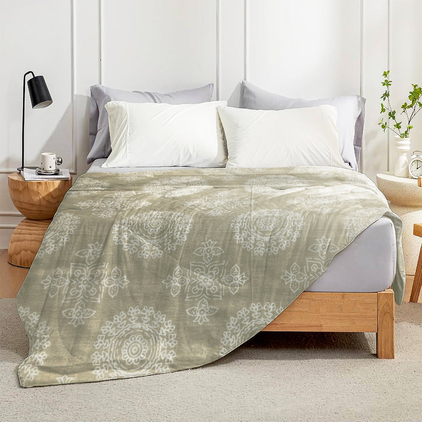 Enera Crimson Collection Ethnic Green Color Printed Single Bed Dohar