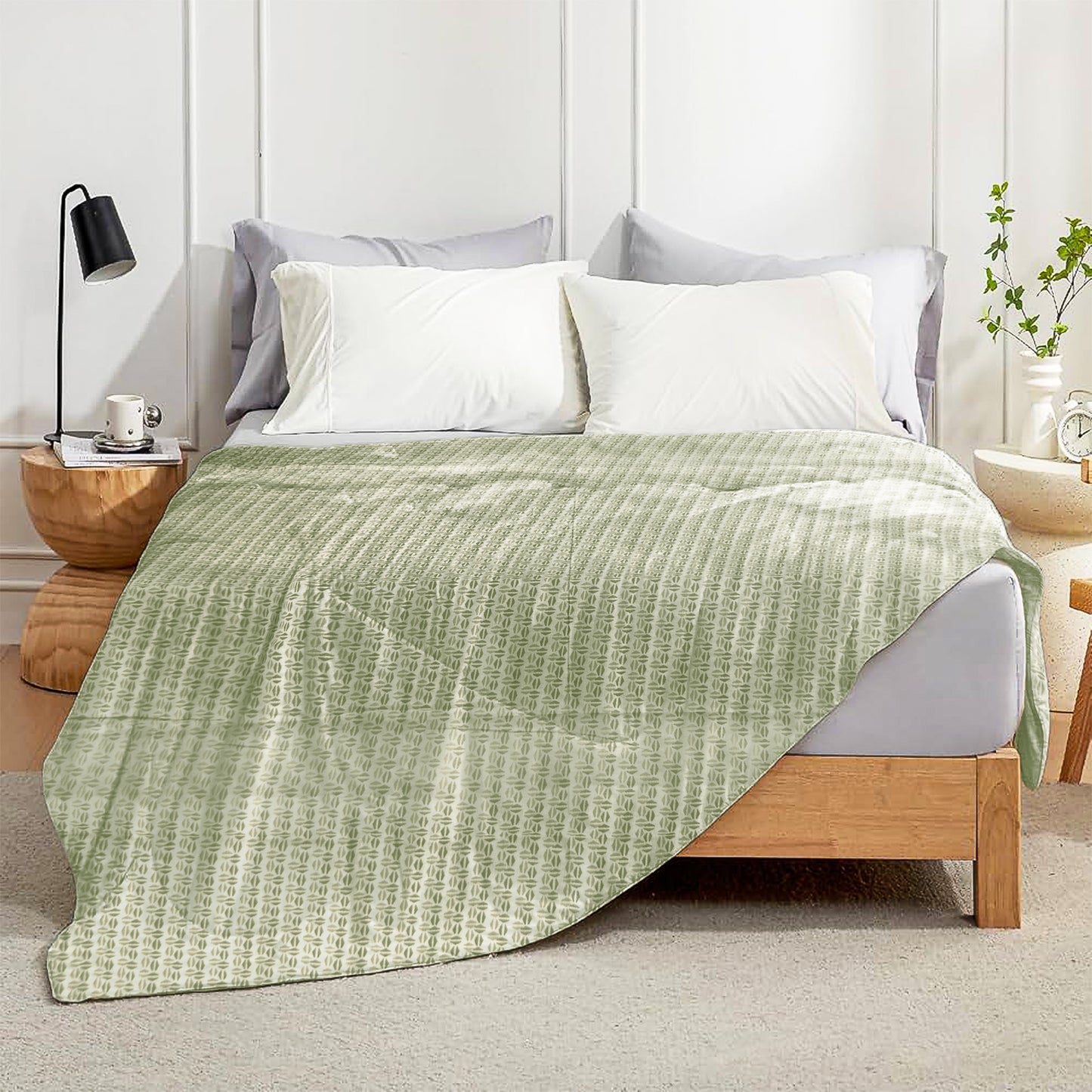 Enera Crimson Collection Olive Green Color Printed Single Bed Dohar