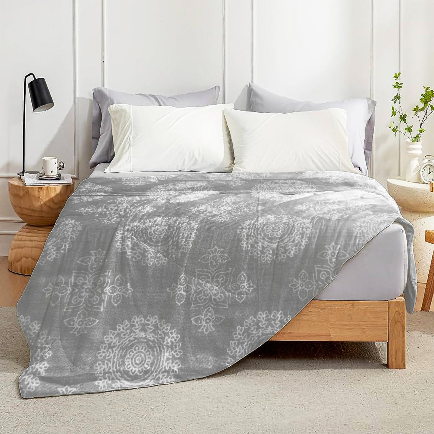 Enera Crimson Collection Frost Grey Color Printed Single Bed Dohar