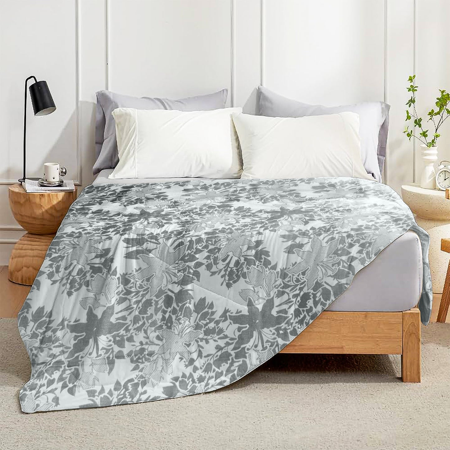 Enera Crimson Collection Obsidian Grey Color Printed Single Bed Dohar