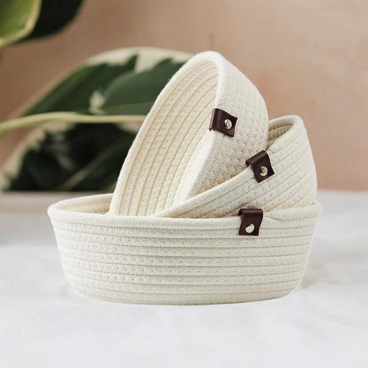 Enera White Foldable Jute Storage Basket with Handle | 3 Pcs Set