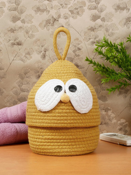 Enera Yellow Jute Foldable Storage Basket with Lid & Handle