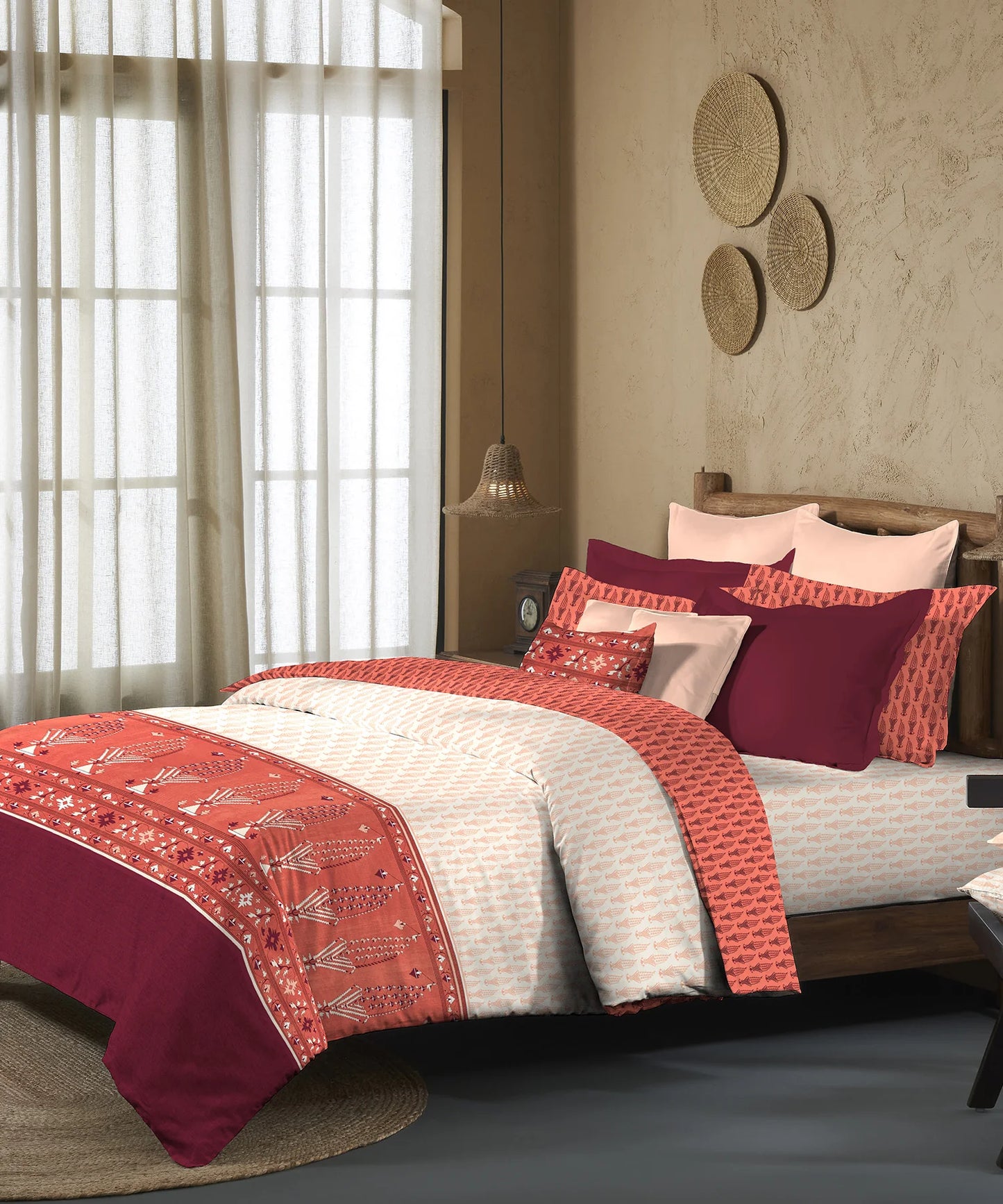Enera Sanskriti Collection Paithani Red Color King Size Bedsheet Set
