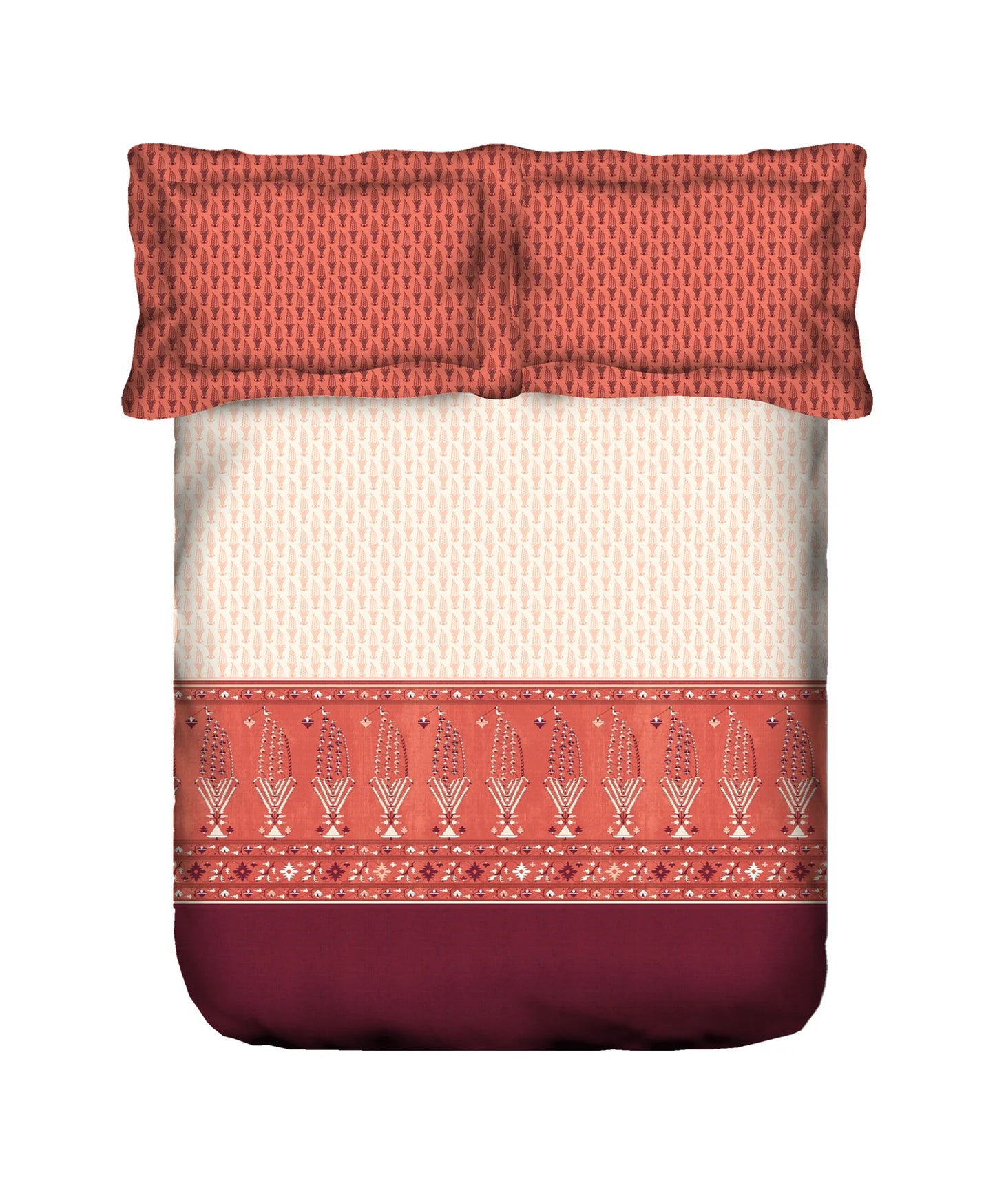 Enera Sanskriti Collection Paithani Red Color King Size Bedsheet Set