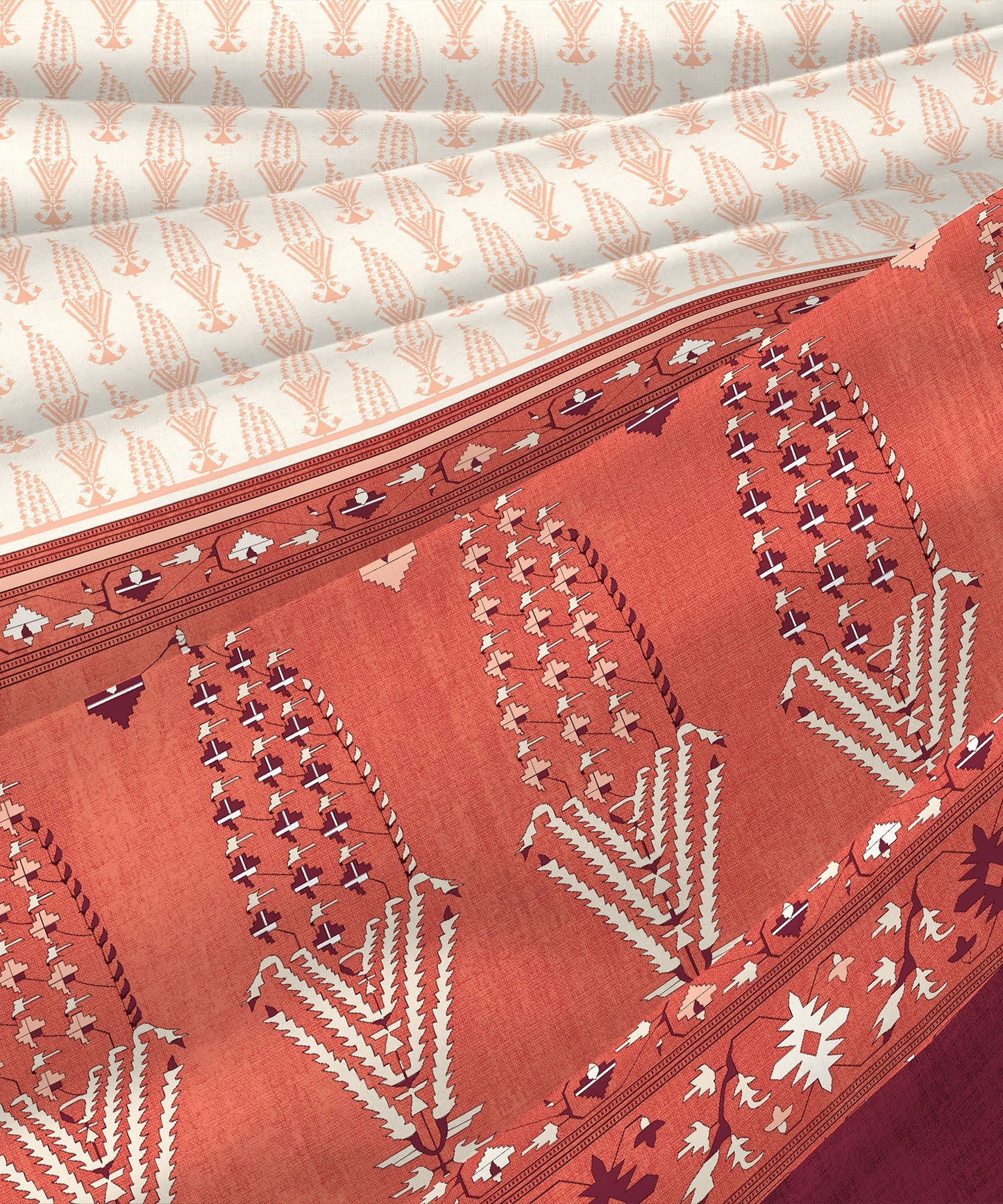 Enera Sanskriti Collection Paithani Red Color King Size Bedsheet Set