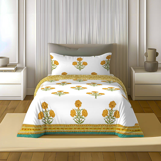 Ocean Jaipuri Bagh Quilt Tangering | 100% Cotton | Single Bed Comforter