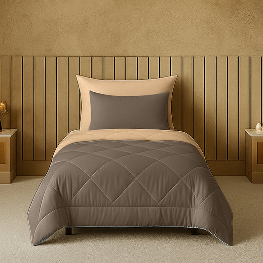 Cherish Quilted Camel Coffee Reversible Single Bed Comforter for All Season