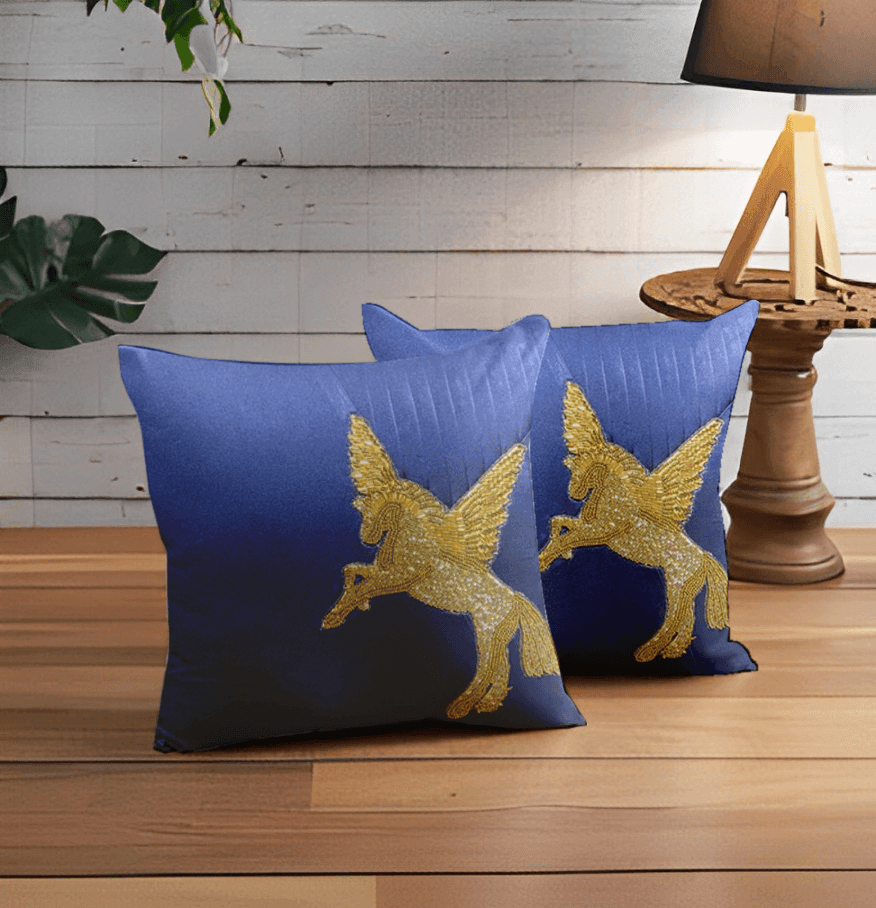 Enera K.Niketan Pegasus Royal Blue Color 16x16 Inch Cushion Cover - enera