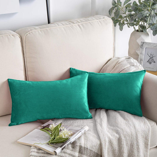 Enera Glam 635 Teal Color 11x19 Inch Plain Velvet Cushion Cover - enera