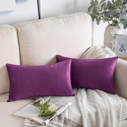 Enera Glam 642 Purple Color 11x19 Inch Plain Velvet Cushion Cover - enera