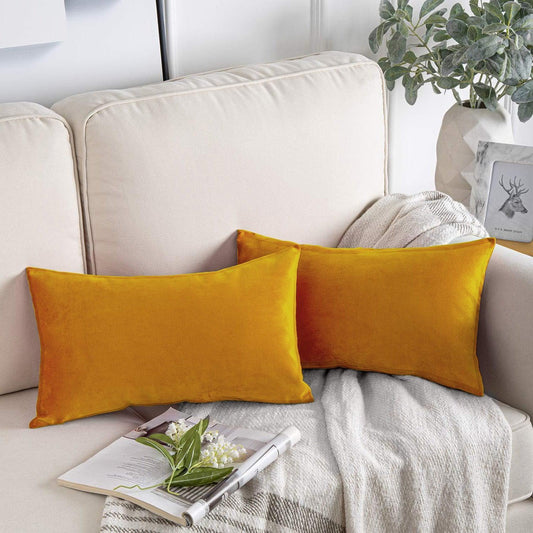 Enera Glam 656 Yellow Color 11x19 Inch Plain Velvet Cushion Cover - enera