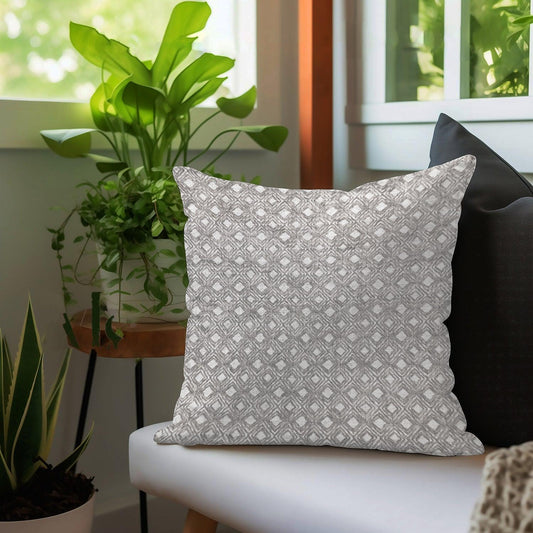 Enera SRM SAMA F604 Embroidery White & Grey 16x16 Inch Cushion Cover - enera