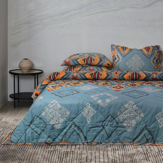 Spaces Quilted Printed Comforter Set 100% Pure Cotton (Set of 4) - enera