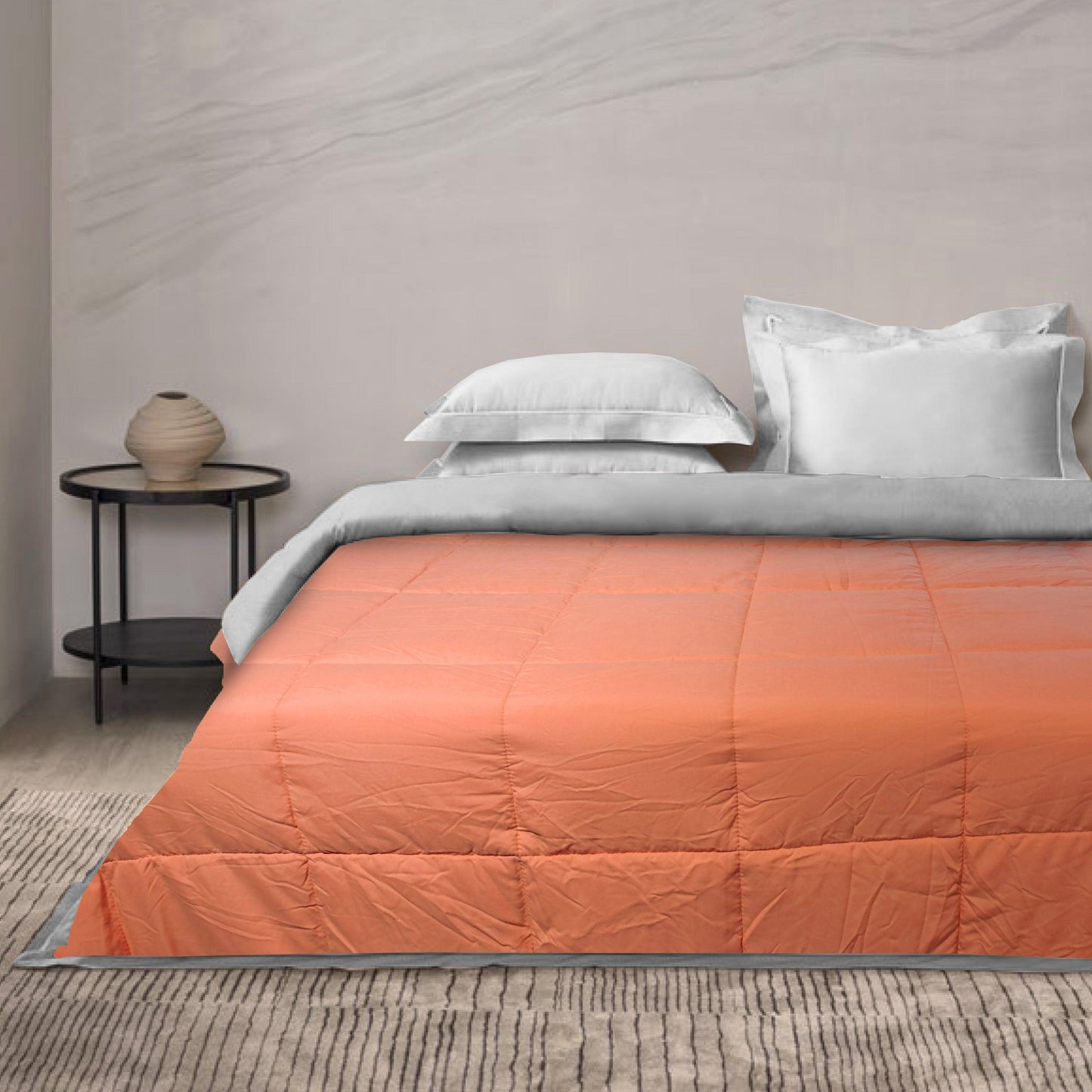 Enera Silky Soy Coral & Grey Color Double Bed Comforter - enera