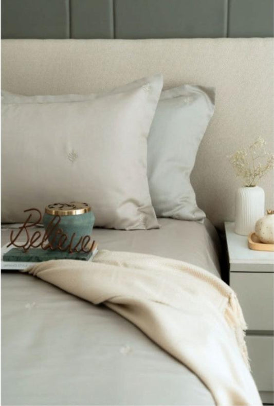 Enera Botanica Collection Beige Color Plain King Size double Bedsheet with 2 pillow covers - enera