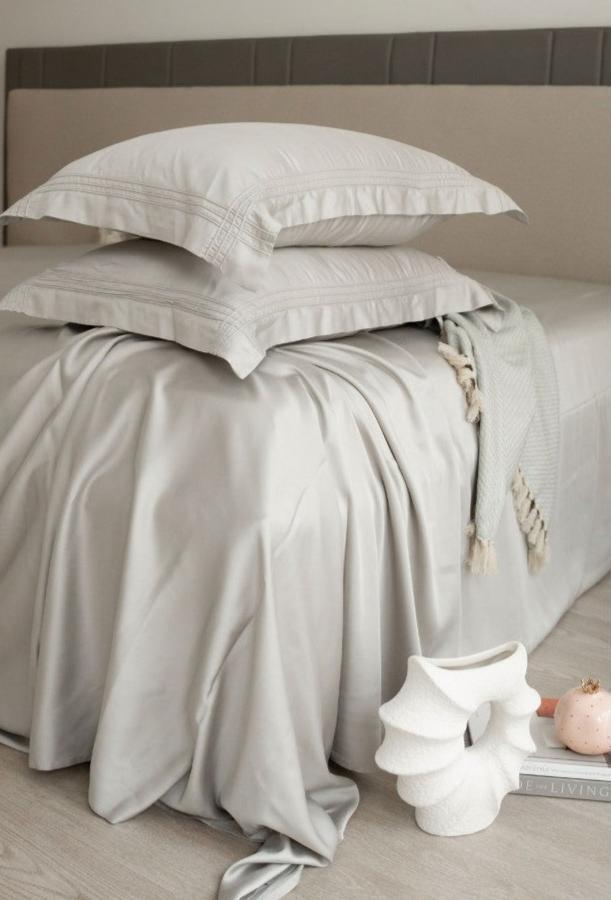 Enera Bamboo Collection Modern Grey Color Plain King Size double Bedsheet with 2 pillow covers - enera
