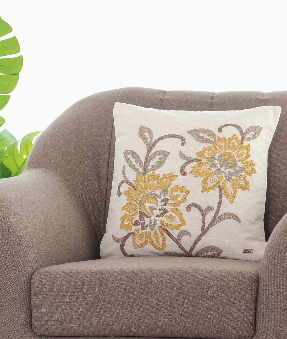Pluchi Embroidery Ivory Color Cushion Cover - enera