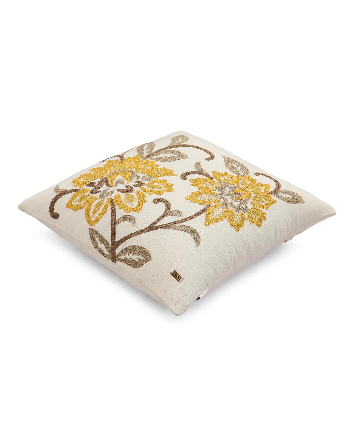 Pluchi Embroidery Ivory Color Cushion Cover - enera