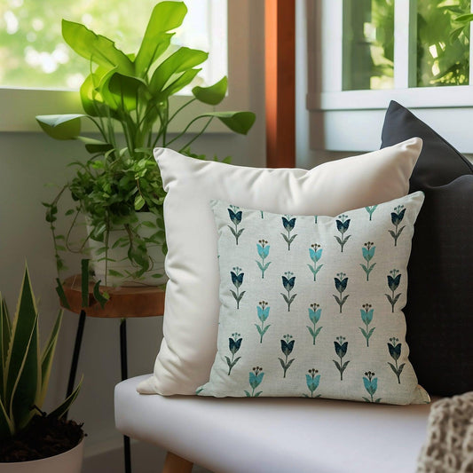 Enera SRM UDAI 201 Print Light Green Color 12x12 Inch Cushion Cover - enera