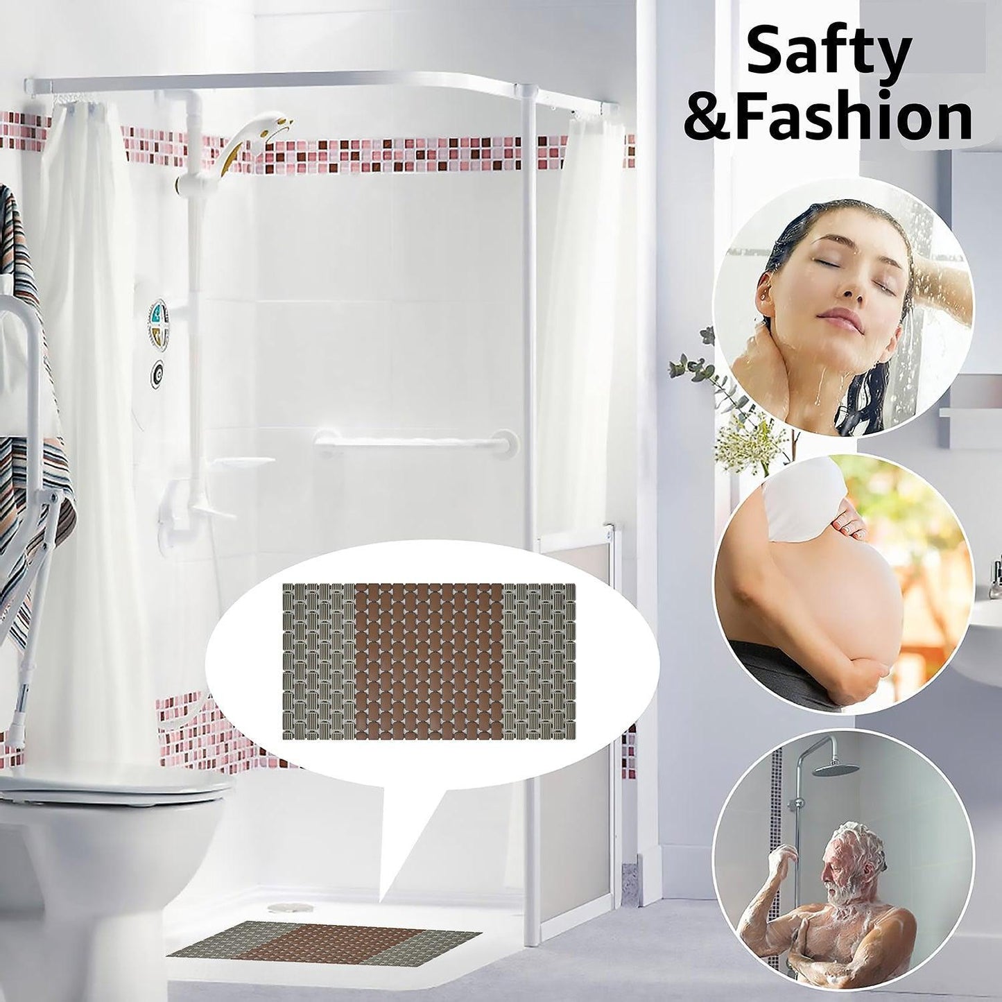 Enera PVC Shower Mat Mosaic Brown Color Non-Slip Bathtub Mat - enera