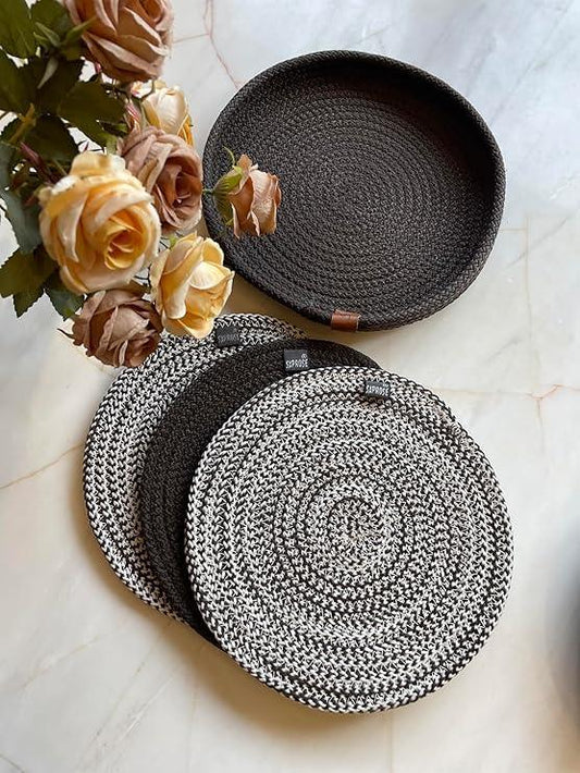 Saprose Crafted Round Dining & Side Table Mat – 23cm, Pack of 4 Include Cover - enera