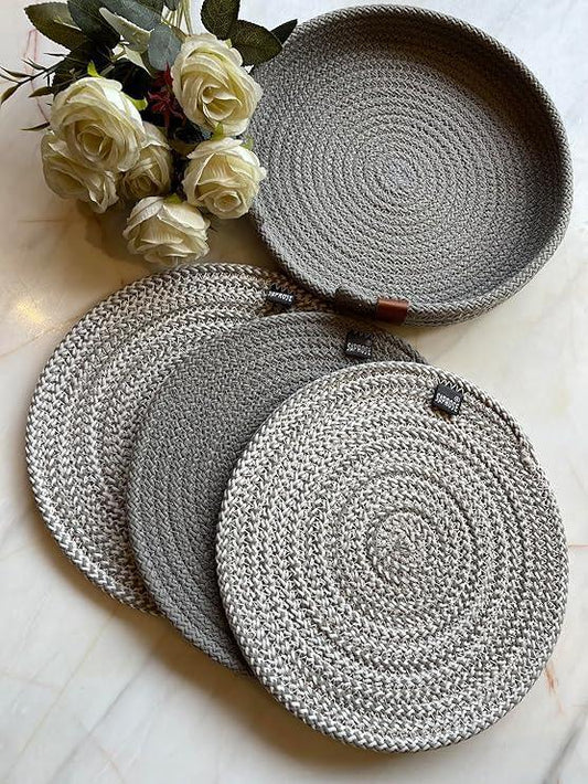 Saprose Crafted Round Dining & Side Table Mat – 23cm, Pack of 4 Include Cover - enera