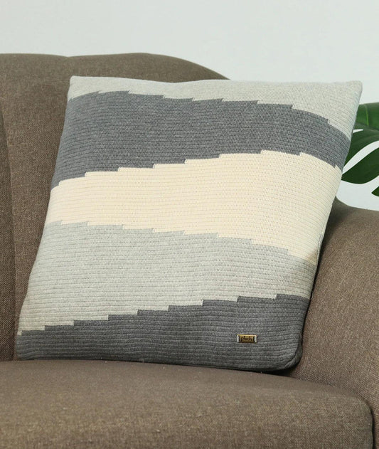 Enera Maverick Light Grey Melange, Black & Natural Color 16x16 Inch Cushion Cover - enera