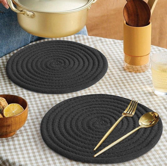 Saprose Crafted Round Dining & Side Table Mat – 23cm, Pack of 4 Include Stand - enera