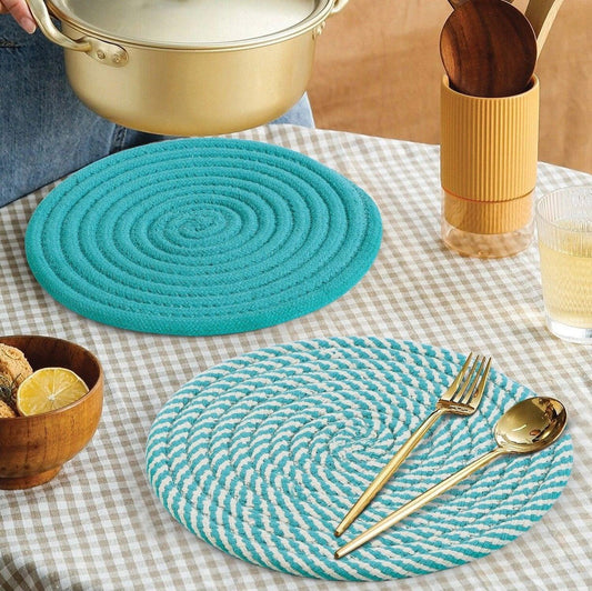 Saprose Crafted Round Dining & Side Table Mat – 23cm, Pack of 4 Include Stand - enera