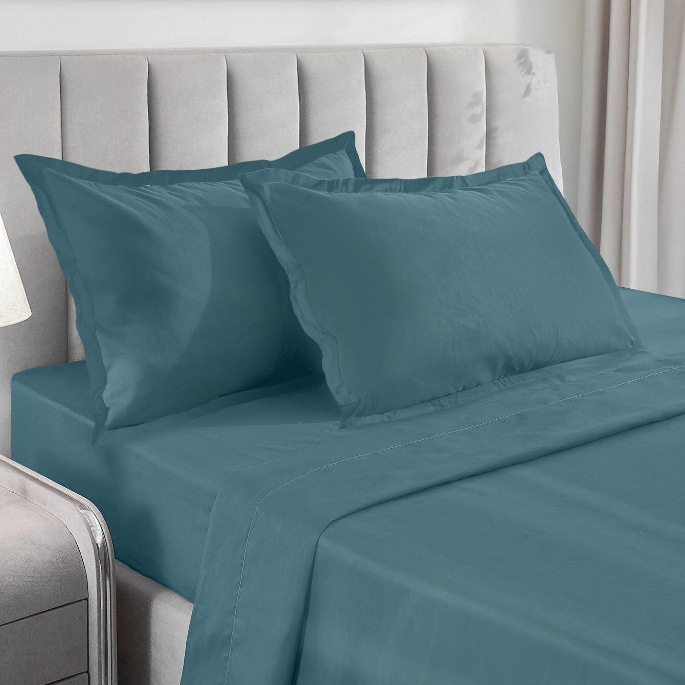 Charm King Size Bedsheet Set Slate Blue 100% Cotton (600 TC) Pillow Cover