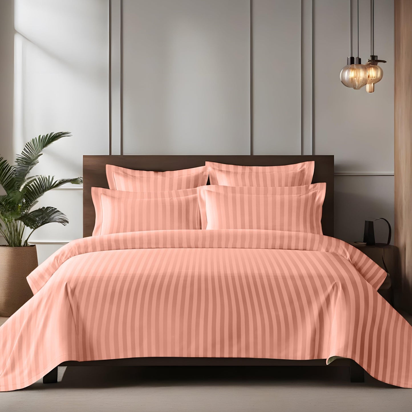 Enera Horizon Satin Stripe Sandstone Beige Color King Size Double Bedsheet - enera