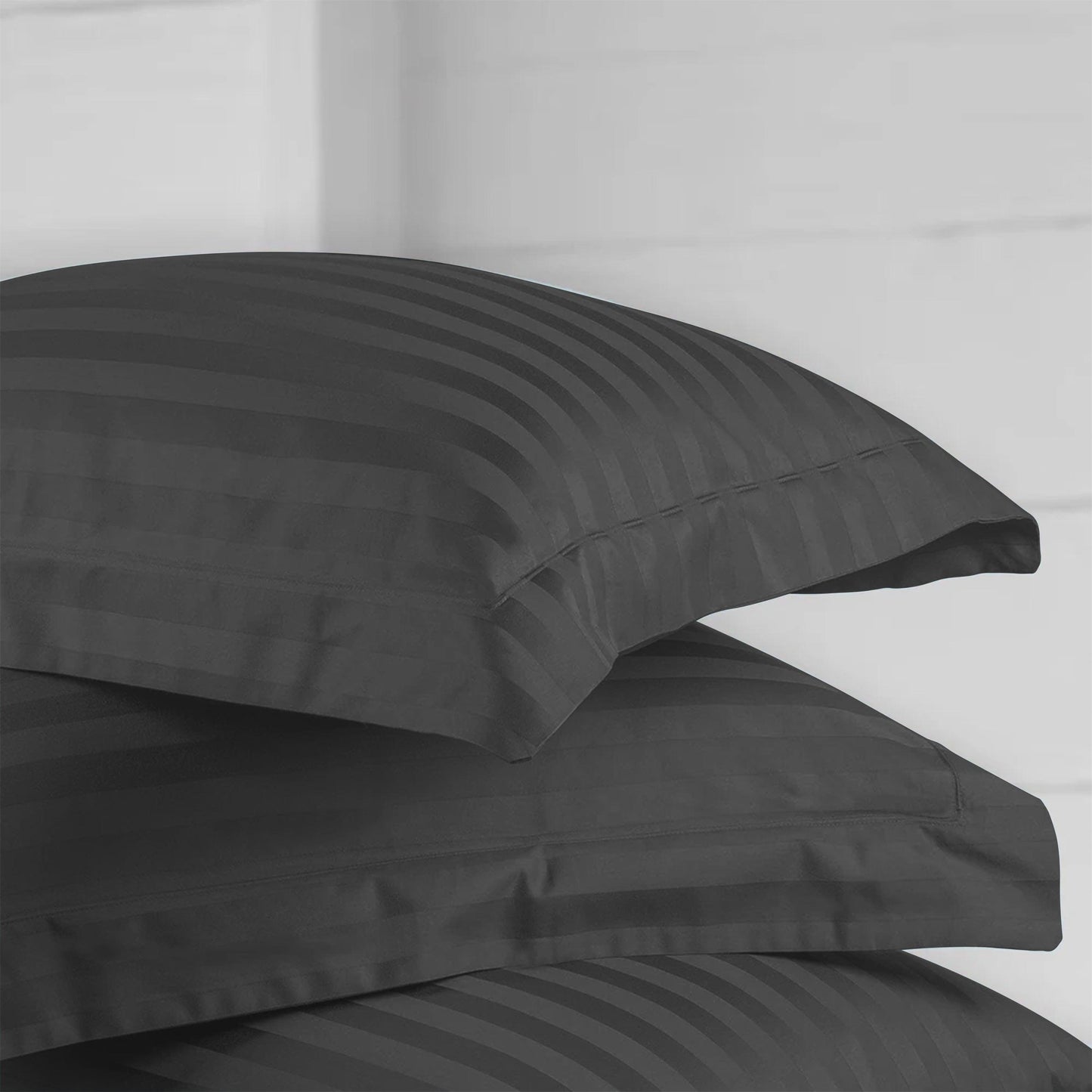 Enera Horizon Satin Stripe Shadow Grey color King Size double Bedsheet with 2 pillow covers - enera