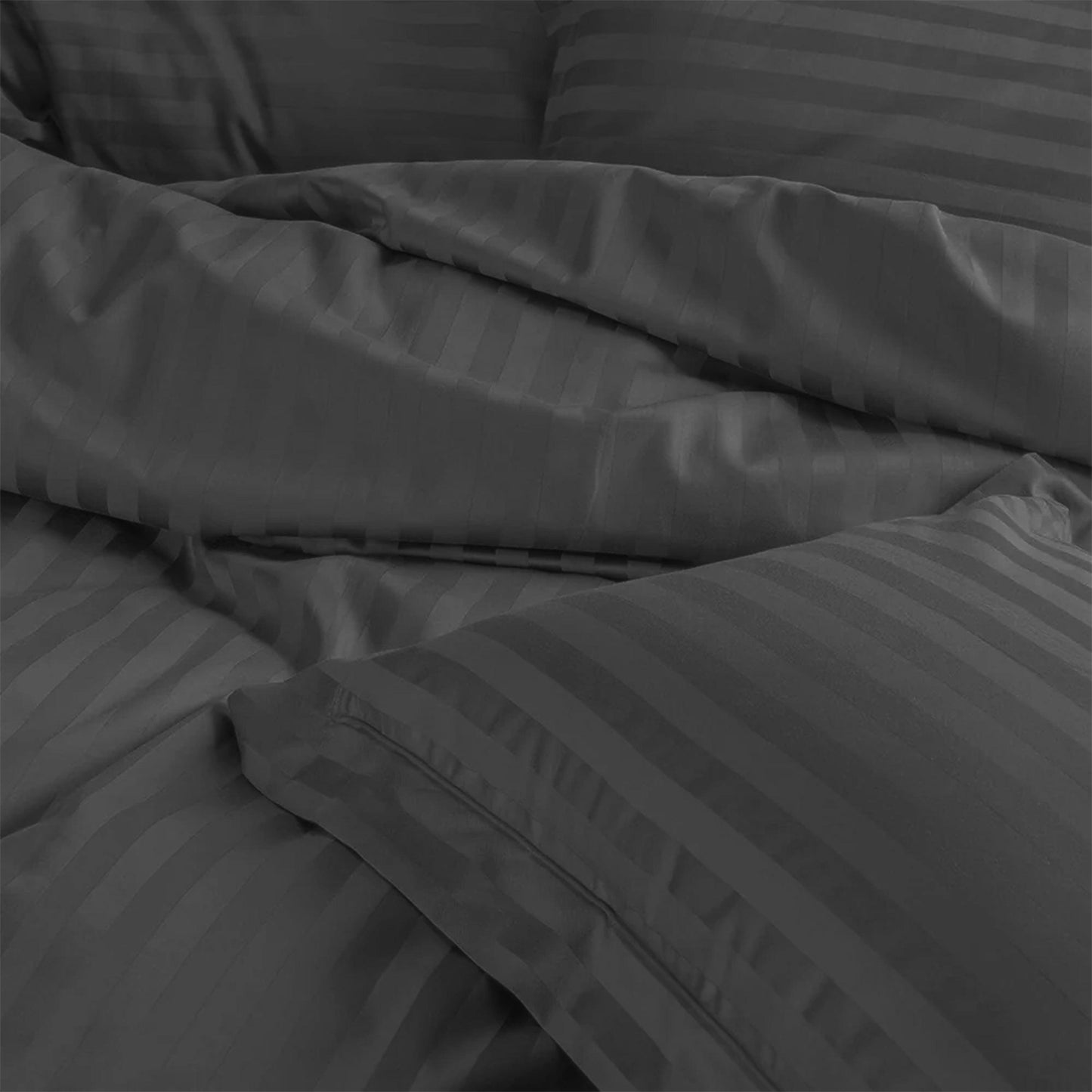 Enera Horizon Satin Stripe Shadow Grey color King Size double Bedsheet with 2 pillow covers - enera