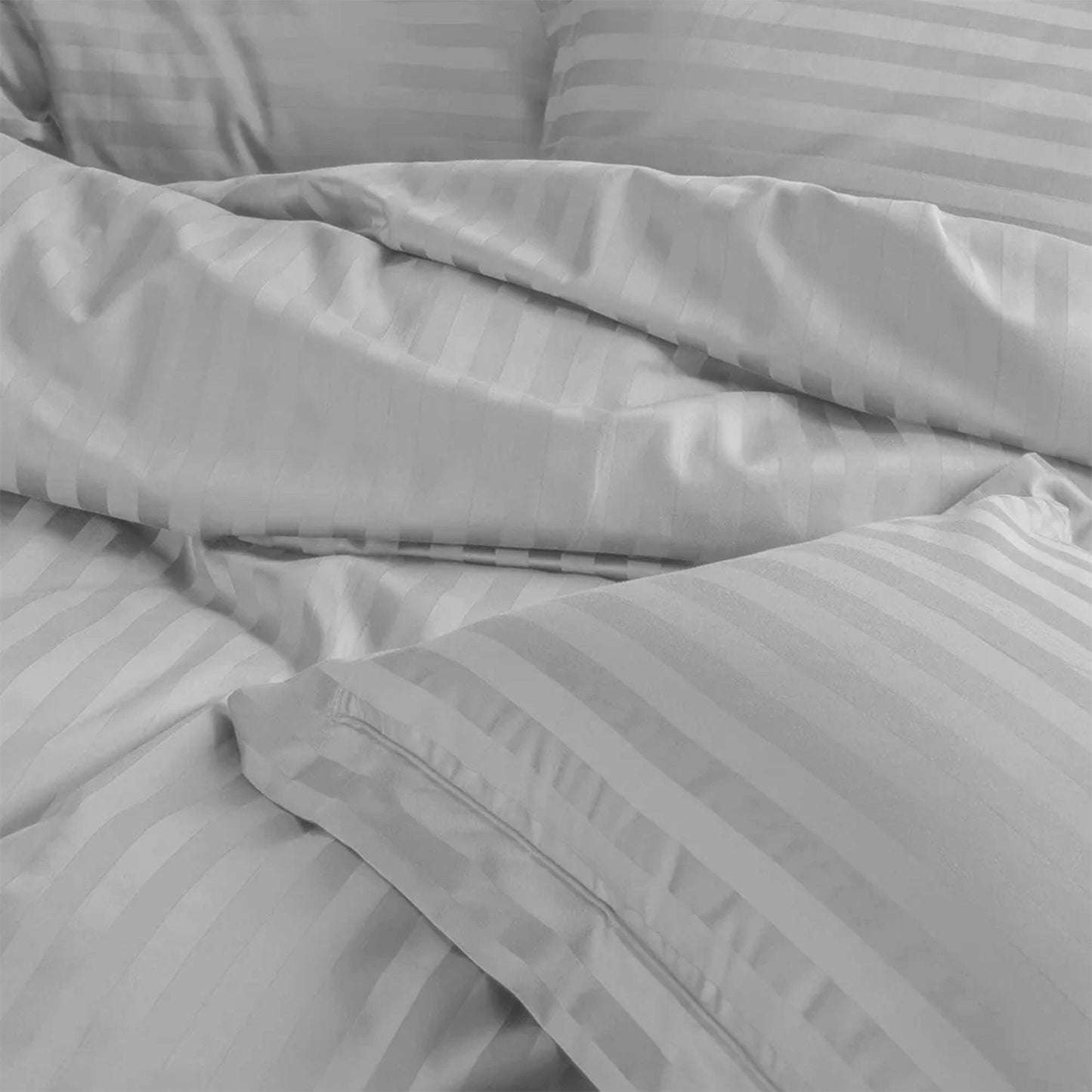 Enera Horizon Satin Stripe Obsidian Grey Color King Size double Bedsheet with 2 pillow covers - enera