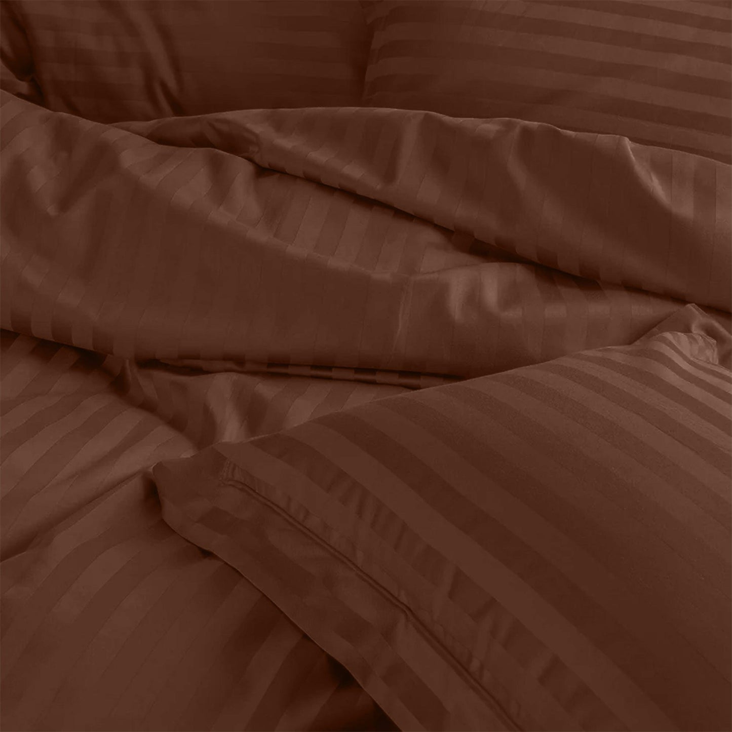 Enera Horizon Satin Stripe Mocha Earth Color King Size double Bedsheet with 2 pillow covers - enera