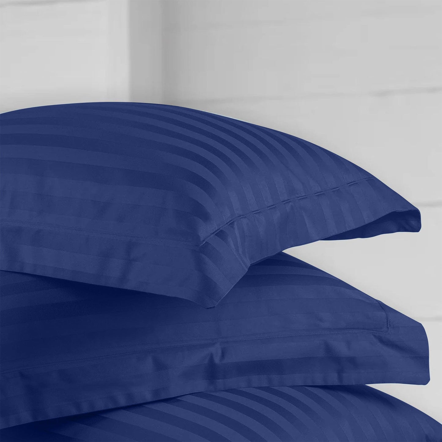 Enera Horizon Satin Stripe Indigo Blue color King Size double Bedsheet with 2 pillow covers - enera