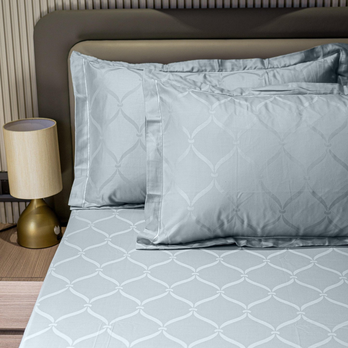 Enera Jacquard Lattice Collection Slate Blue Color King Size Bedsheet