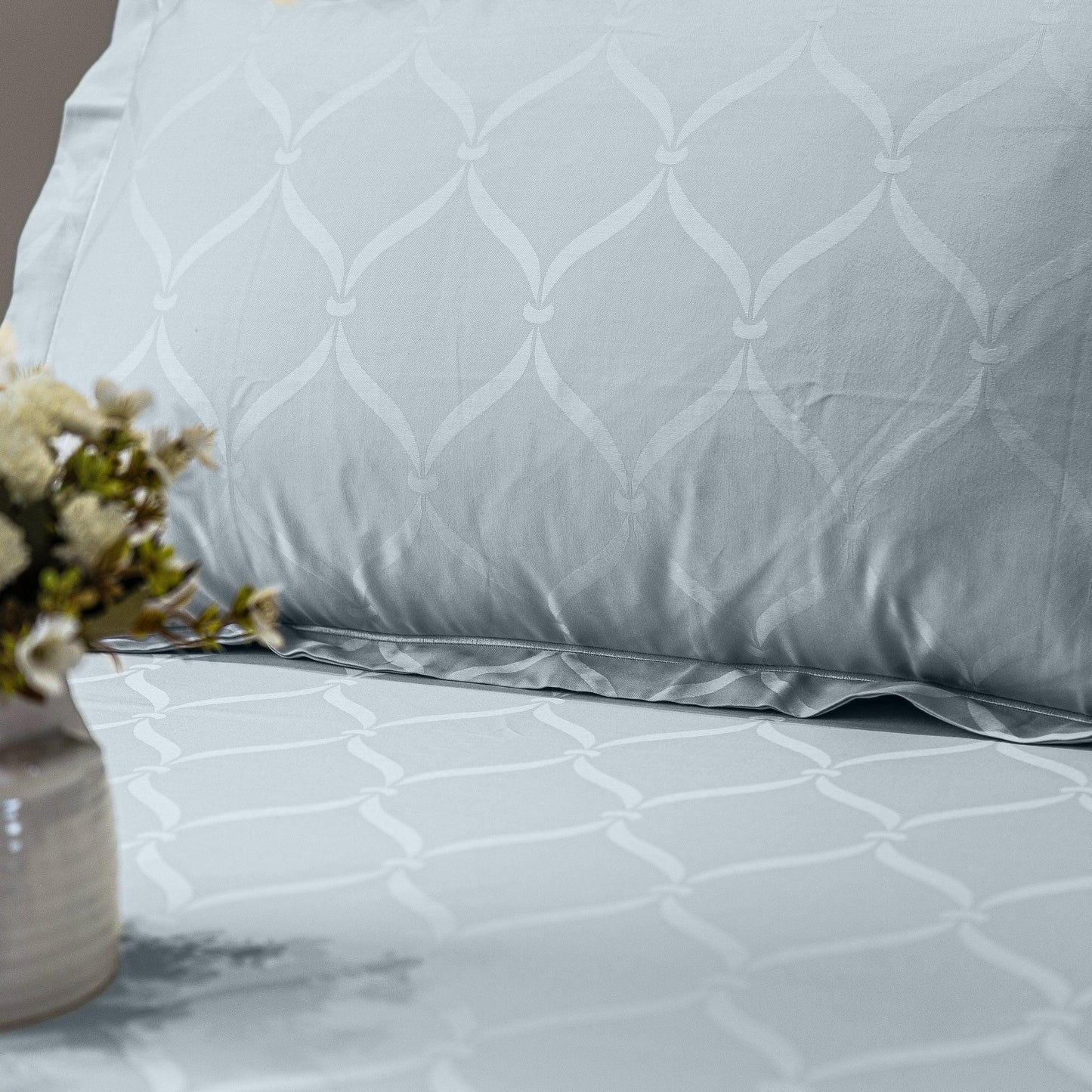 Enera Jacquard Lattice Collection Slate Blue Color King Size Bedsheet