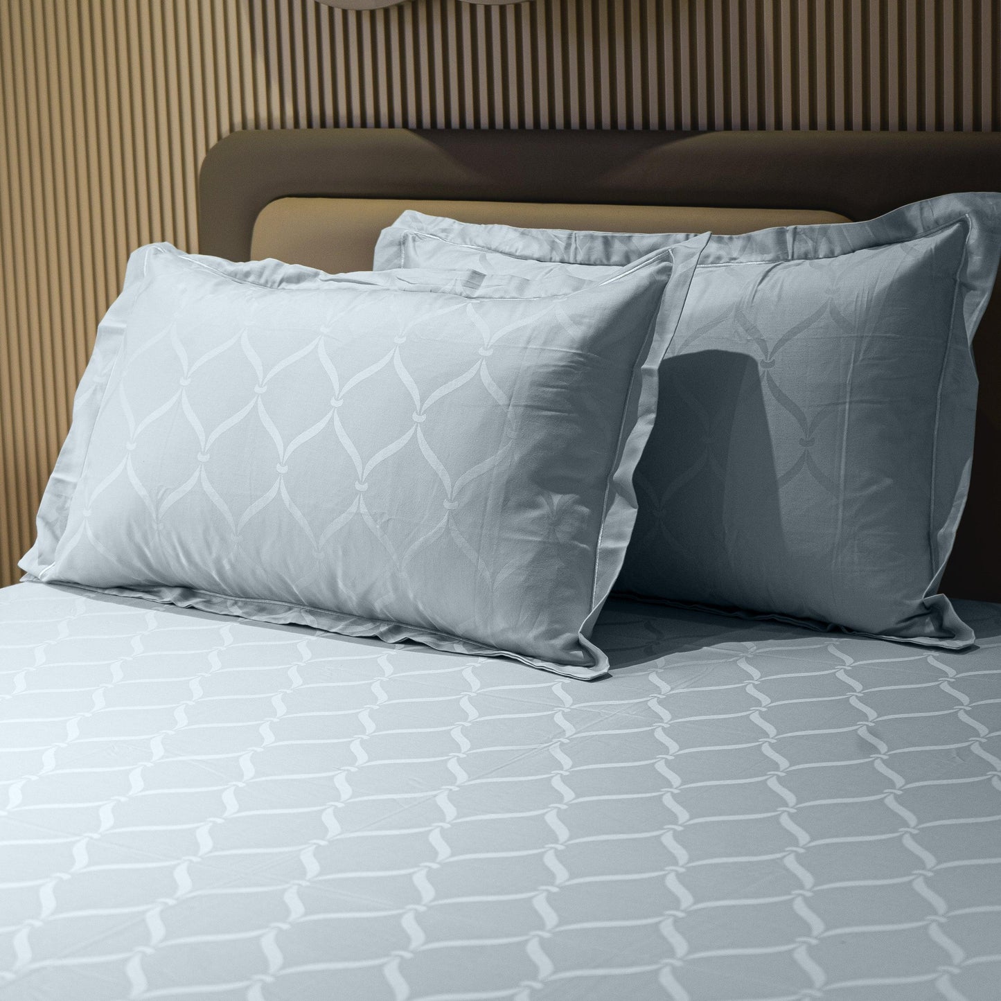 Enera Jacquard Lattice Collection Slate Blue Color King Size Bedsheet