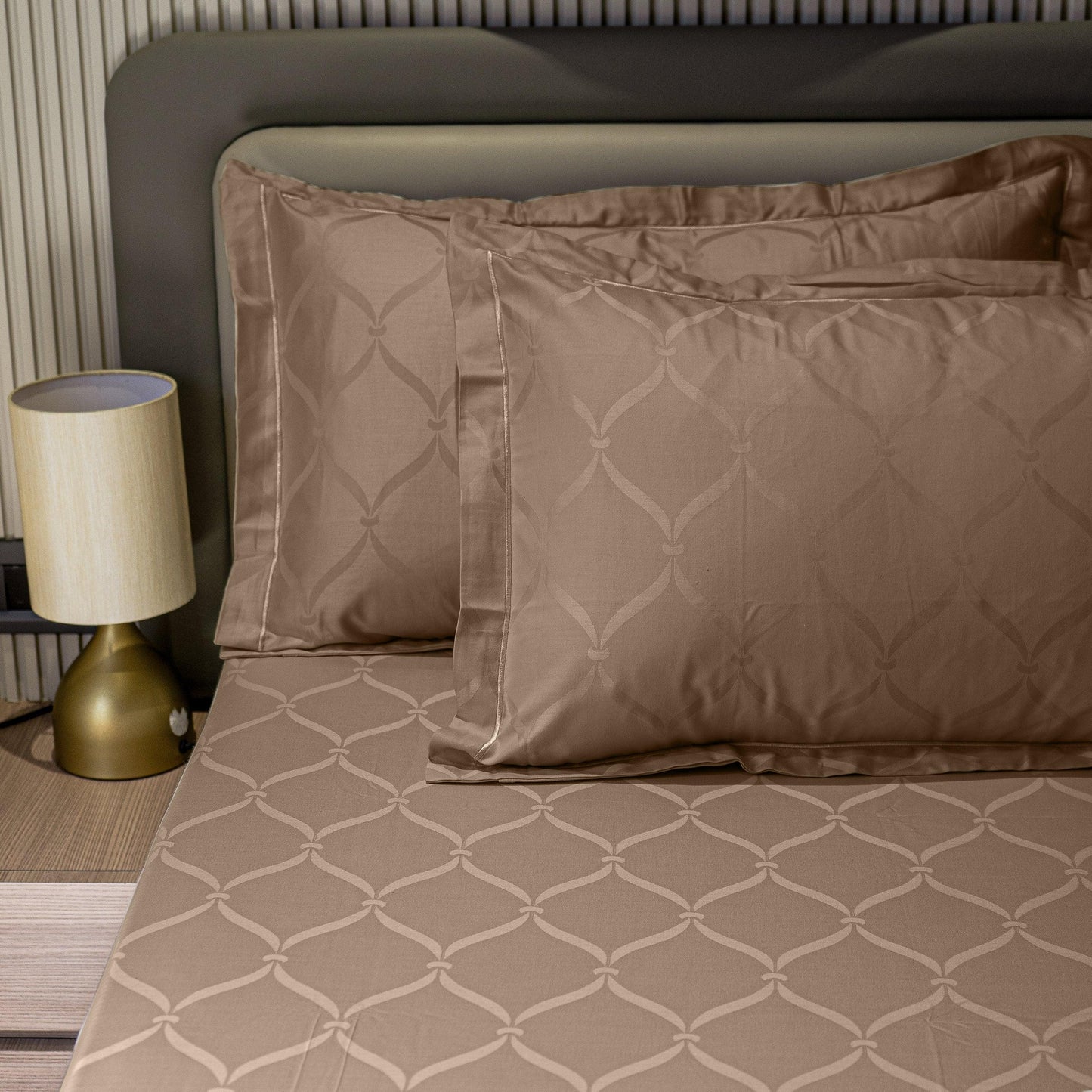 Enera Jacquard Lattice Collection Caramel Gold Color King Size Bedsheet - enera