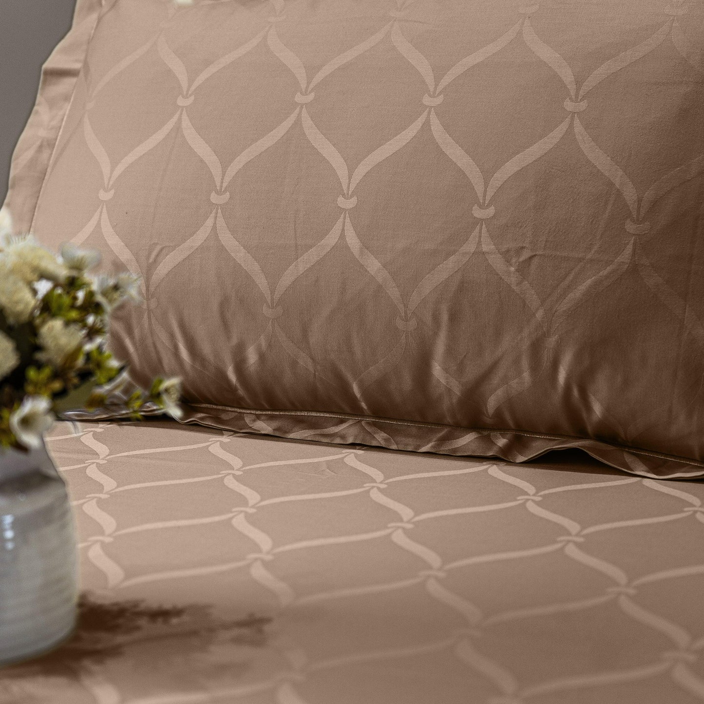 Enera Jacquard Lattice Collection Caramel Gold Color King Size Bedsheet - enera