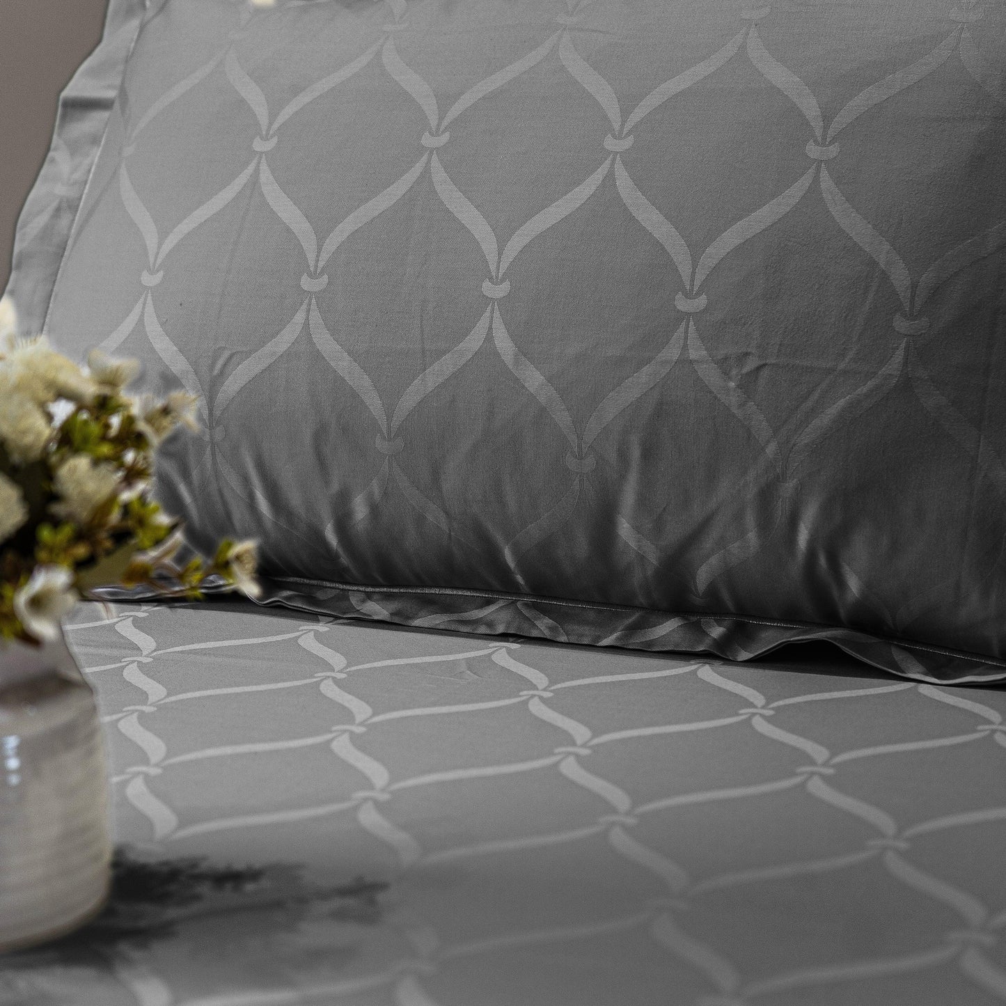 Enera Jacquard Lattice Collection Graphite Grey Color King Size Bedsheet - enera