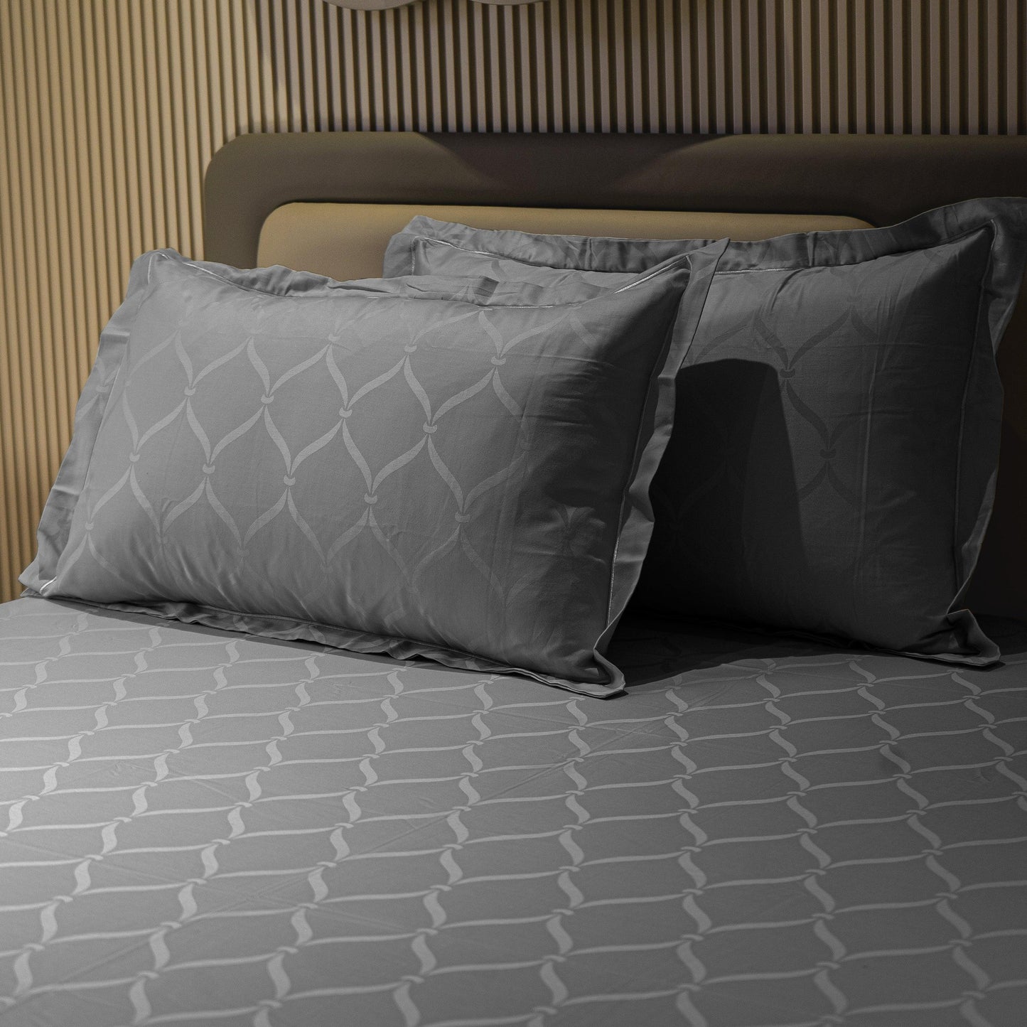 Enera Jacquard Lattice Collection Graphite Grey Color King Size Bedsheet - enera