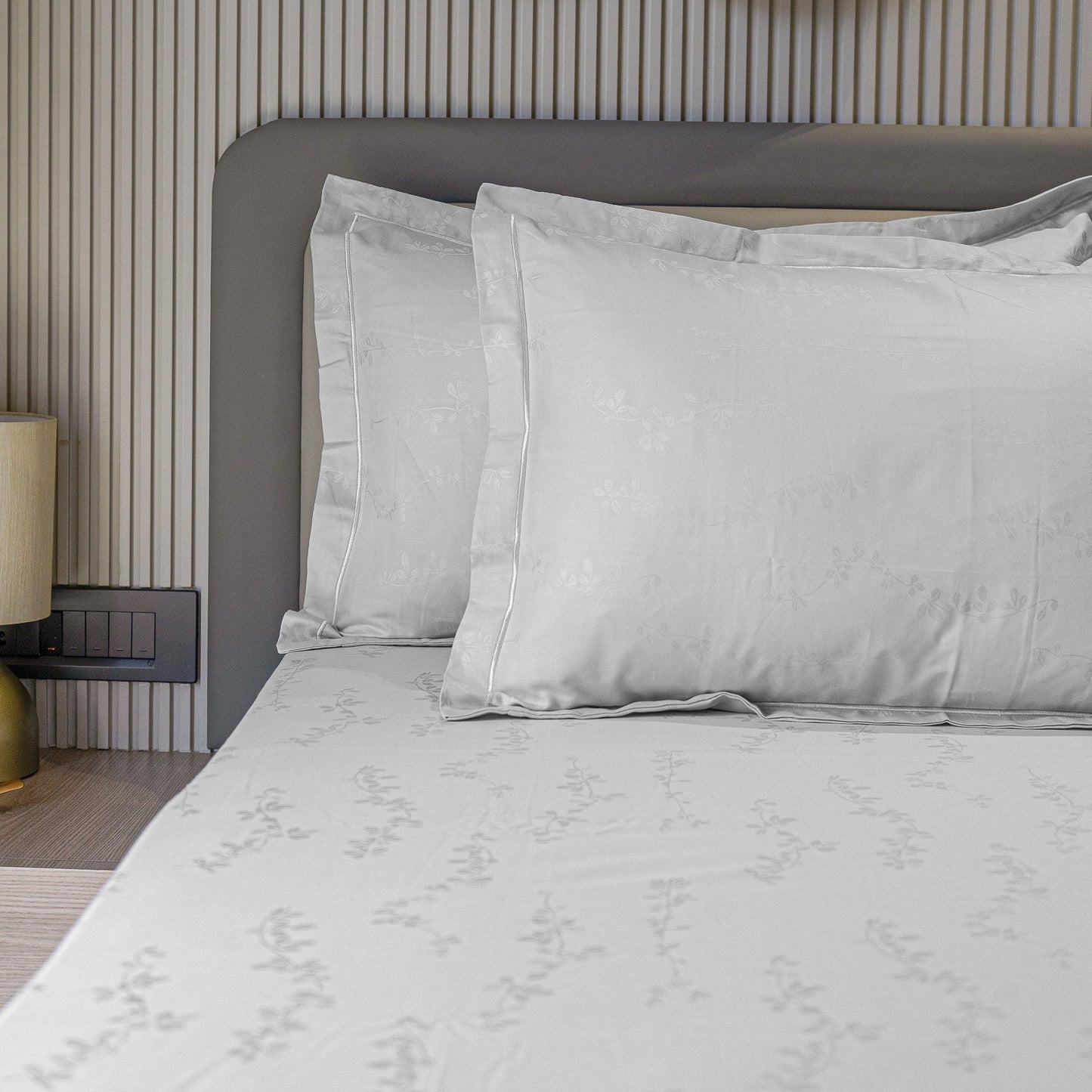Enera Jacquard Tendril Collection Frost Grey Color King Size Bedsheet - enera