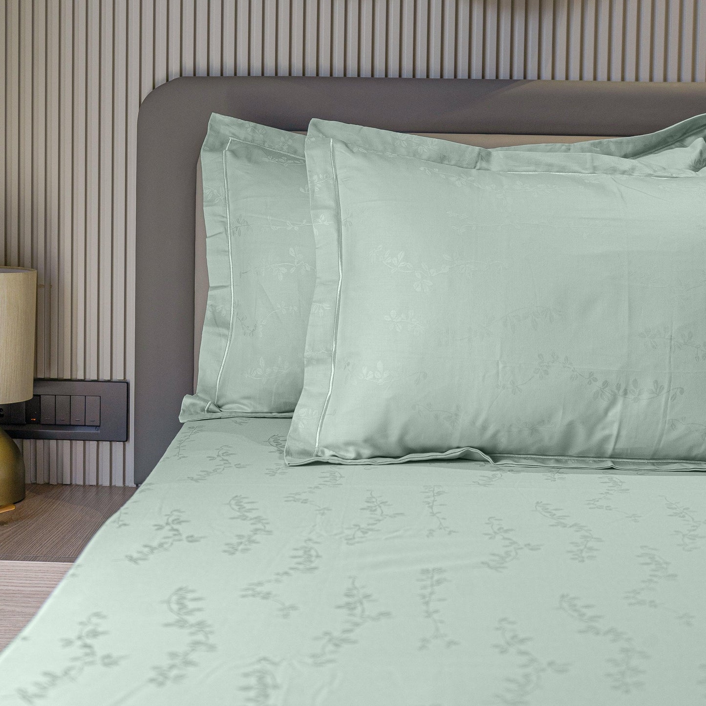 Enera Jacquard Tendril Collection Sage Green Color King Size Bedsheet