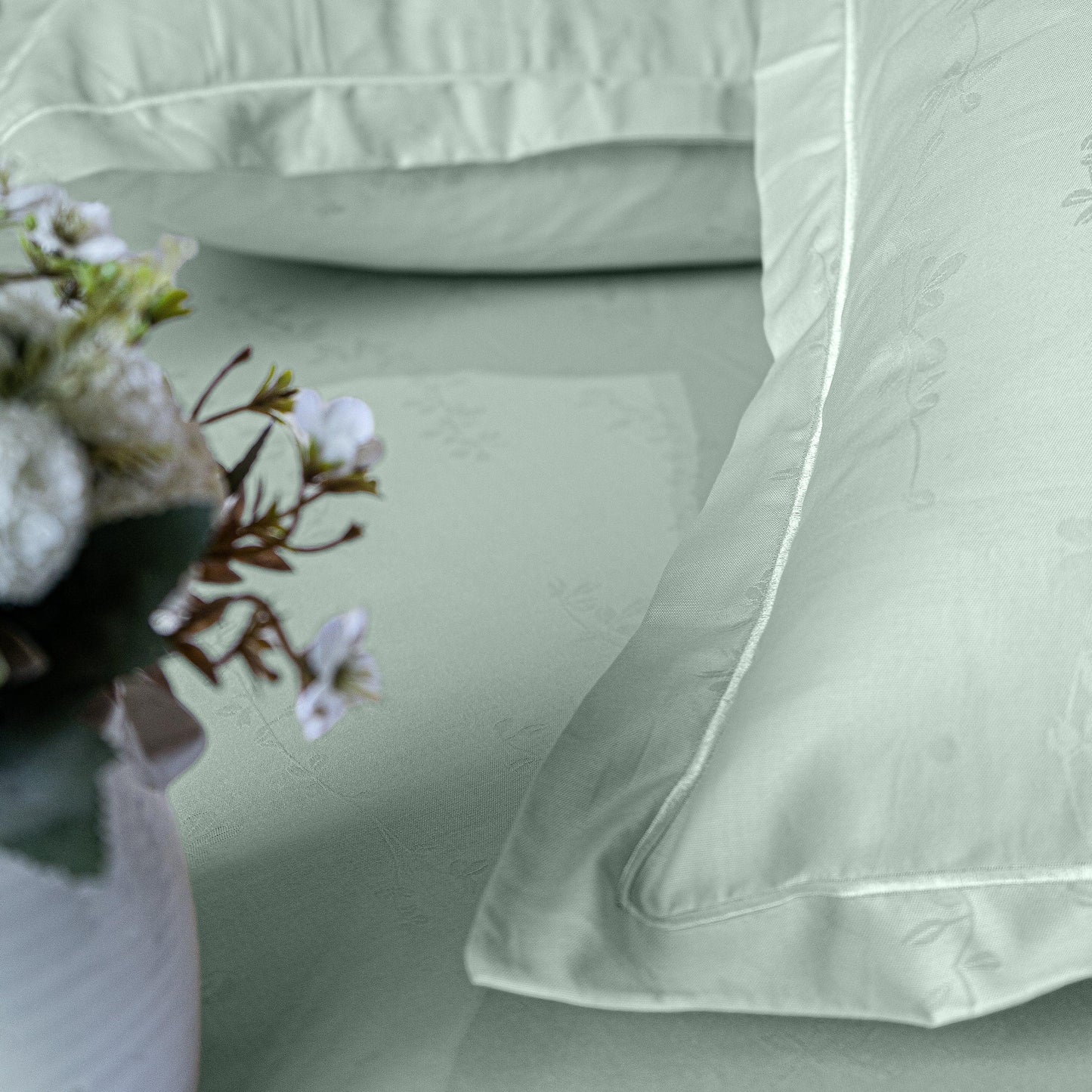 Enera Jacquard Tendril Collection Sage Green Color King Size Bedsheet
